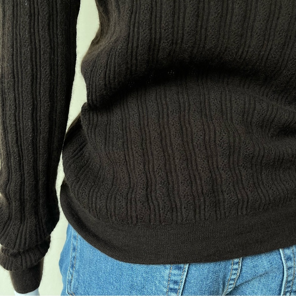 MANRICO CASHMERE SILK CREW NECK SWEATER BUTTON BROWN CABLE KNIT - Picture 11 of 15